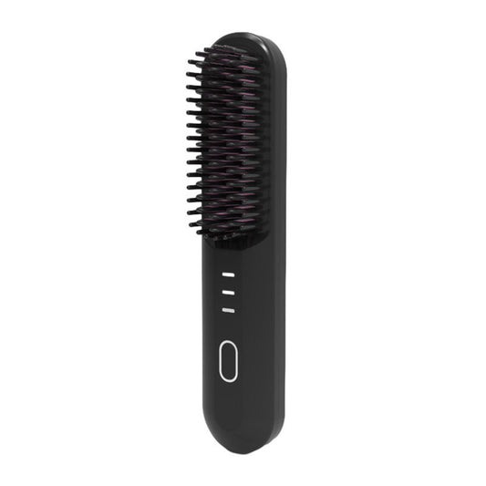 Black Wireless Hair Straightening Brush - Portable 2-in-1 Styling Tool with USB Charging, Ceramic Heat V888-ELOSUNG13675