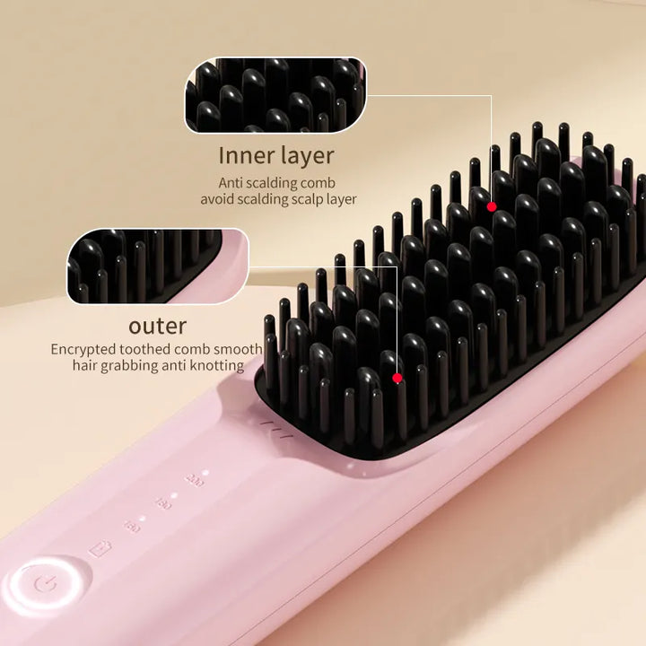Black Wireless Hair Straightening Brush - Portable 2-in-1 Styling Tool with USB Charging, Ceramic Heat V888-ELOSUNG13675