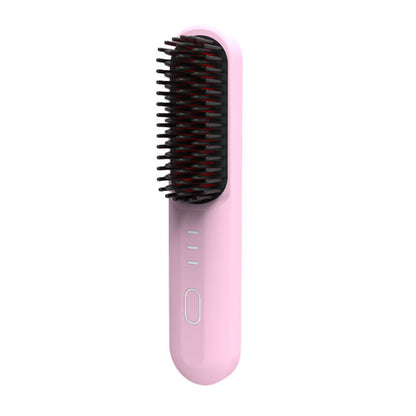 Pink Wireless Hair Straightening Brush - Portable 2-in-1 Styling Tool with USB Charging, Ceramic Heat V888-ELOSUNG13676