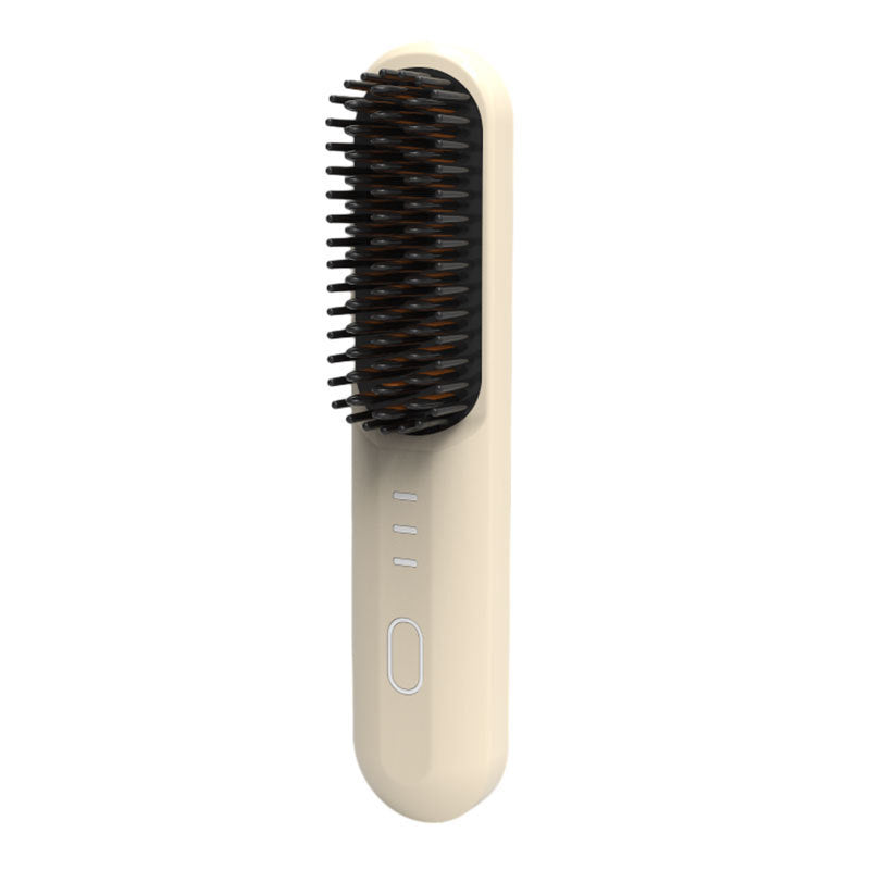 Yellow Wireless Hair Straightening Brush - Portable 2-in-1 Styling Tool with USB Charging, Ceramic Heat V888-ELOSUNG13677