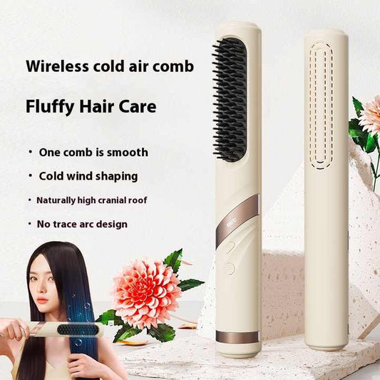 Blue Portable USB Rechargeable Cold Wind Ionic Hair Straightening Brush, Multi-Functional Hair Straightener V888-ELOSUNG13679