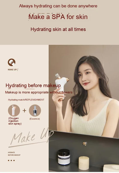 White Portable Oxygen Injector for Face Hydration and Skin Rejuvenation, 40ml USB Rechargeable Atomizer V888-ELOSUNG13681