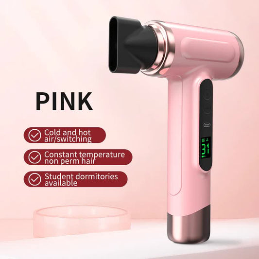 Pink wireless Hair Dryer with Cold & Hot Air, Portable Large-Capacity Rechargeable Ionic Dryer, Fast-Drying, V888-ELOSUNG13684