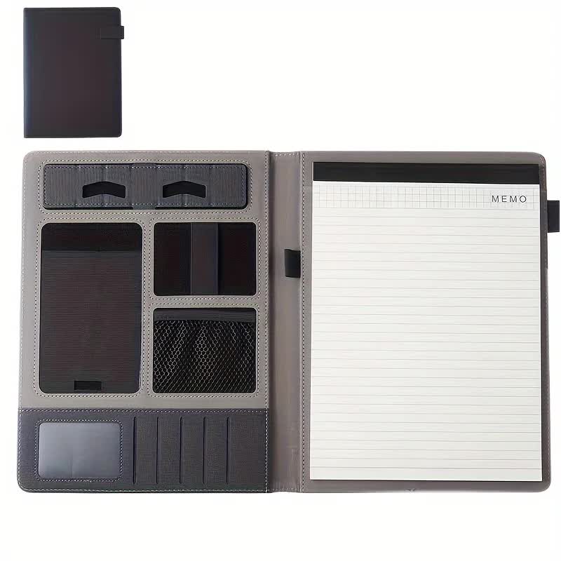 Black A4 Leather Multi-Functional Business Document Folder with Card Slots - Contract File Organizer V888-ELOSUNG13745