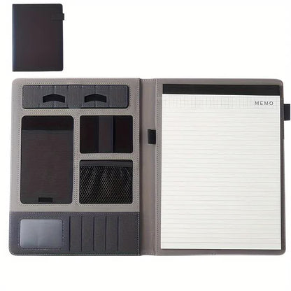 Black A4 Leather Multi-Functional Business Document Folder with Card Slots - Contract File Organizer V888-ELOSUNG13745