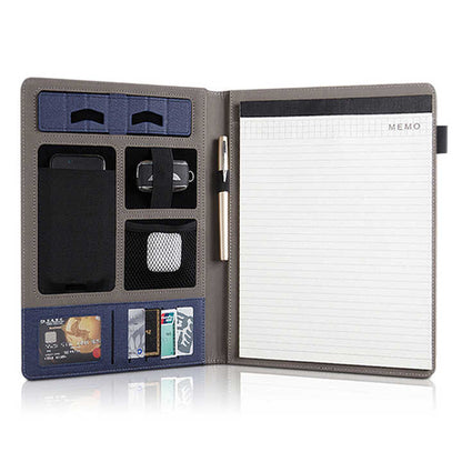 Black A4 Leather Multi-Functional Business Document Folder with Card Slots - Contract File Organizer V888-ELOSUNG13745