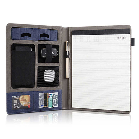 Black A4 Leather Multi-Functional Business Document Folder with Card Slots - Contract File Organizer V888-ELOSUNG13745