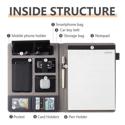Black A4 Leather Multi-Functional Business Document Folder with Card Slots - Contract File Organizer V888-ELOSUNG13745