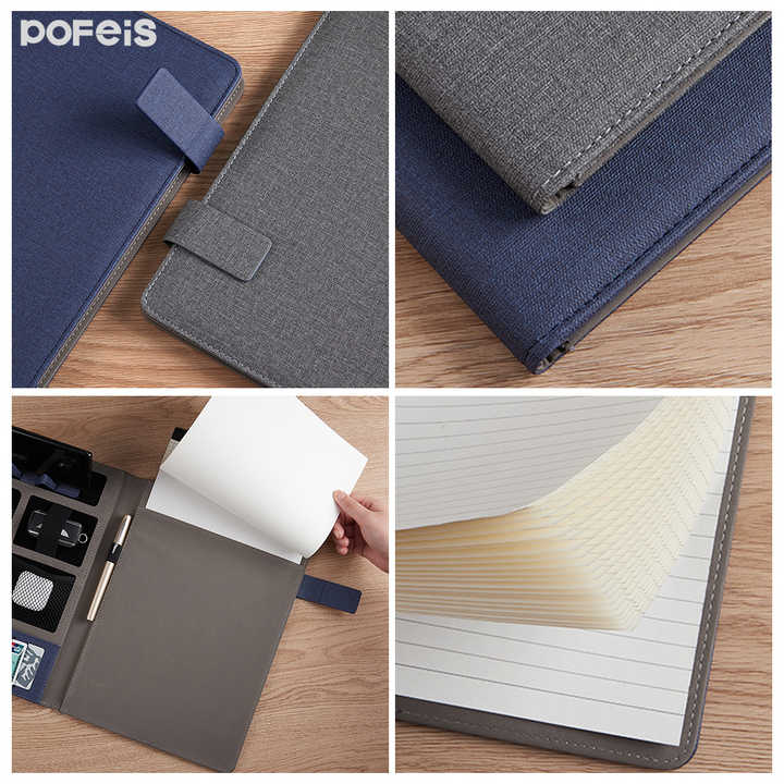 Black A4 Leather Multi-Functional Business Document Folder with Card Slots - Contract File Organizer V888-ELOSUNG13745