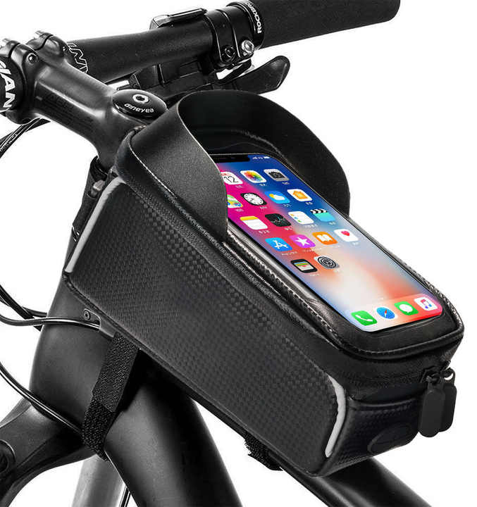 Waterproof Bicycle Phone Frame Bag with Sun Visor, TPU Touchscreen, and Storage Pockets for Road and Mountain V888-ELOSUNG13761