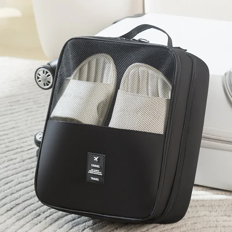 2 Pcs Black Waterproof Foldable Travel Shoe Storage Bag, Three-Layer Design Shoe Organizer, Portable Shoe V888-ELOSUNG13767