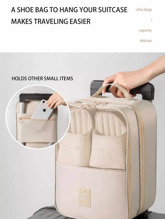 2 Pcs Black Waterproof Foldable Travel Shoe Storage Bag, Three-Layer Design Shoe Organizer, Portable Shoe V888-ELOSUNG13767