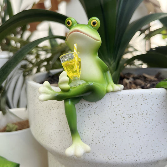 2 Pcs Green Realistic Frog with Legs Crossed Pot Hanger - Glass Fish Tank Edge Decor, Outdoor Garden Animal V888-ELOSUNG13784