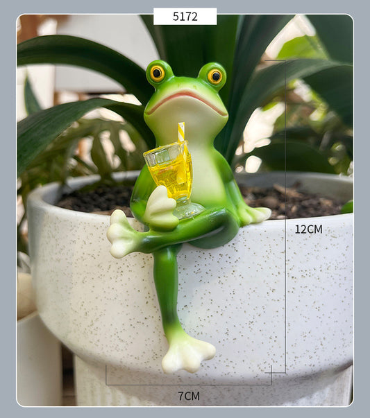 2 Pcs Green Realistic Frog with Legs Crossed Pot Hanger - Glass Fish Tank Edge Decor, Outdoor Garden Animal V888-ELOSUNG13784