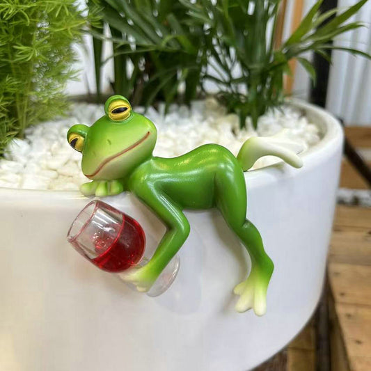 2 Pcs Green Realistic Lying Frog Pot Hanger - Glass Fish Tank Edge Decor, Outdoor Garden Animal Ornament, V888-ELOSUNG13785