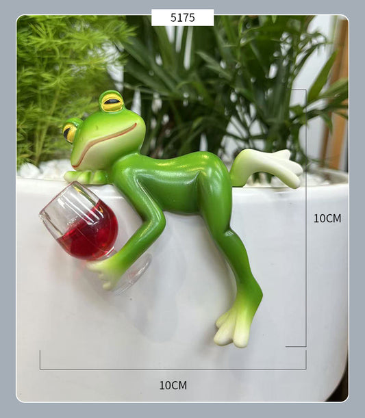 2 Pcs Green Realistic Lying Frog Pot Hanger - Glass Fish Tank Edge Decor, Outdoor Garden Animal Ornament, V888-ELOSUNG13785