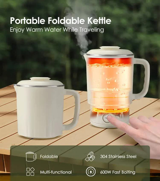 White Portable Foldable Travel Electric Kettle - 304 Stainless Steel Electric Water Boiler V888-ELOSUNG13807