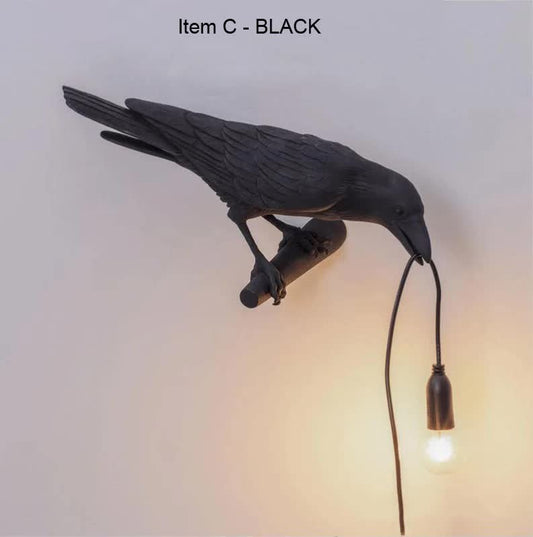 Black Bird Left Wall Lamp Nordic Resin Bird Wall Lamp - Creative Animal Bedside Decorative USB Night Light, V888-ELOSUNG13810