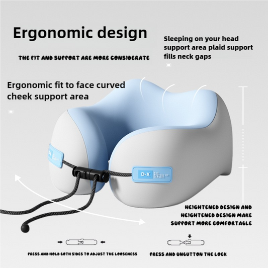 Green Portable U-Shaped Memory Foam Travel Pillow - Ergonomic Neck Support for Airplane, Car, Office - V888-ELOSUNG13827