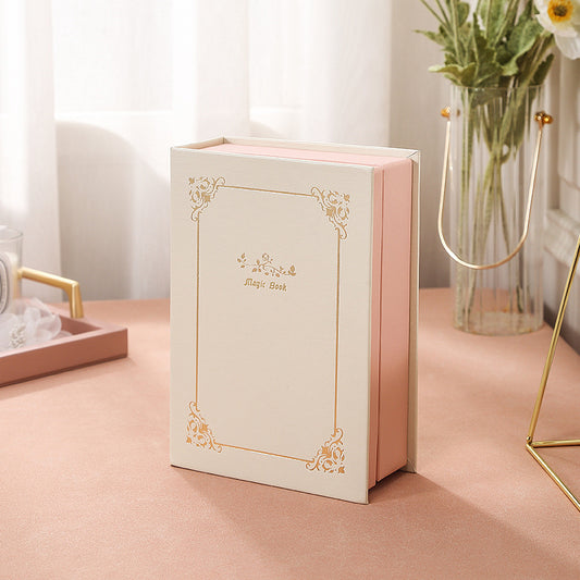 Beige Creative PU Jewelry Storage Book - Magnetic Closure Organizer for Earrings, Rings, and Necklaces(The V888-ELOSUNG13842