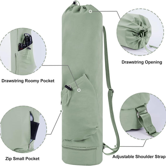Beige Durable Yoga Mat Carry Bag - Multi-Functional Fitness Backpack with Wet Pocket(Mugs are filming props, V888-ELOSUNG13911