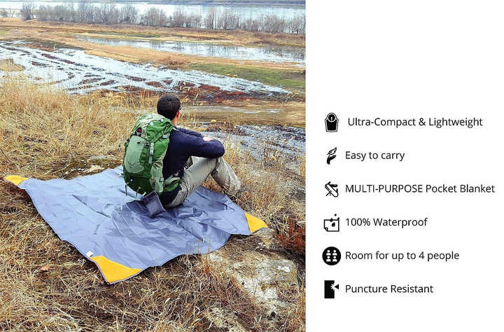 Grey And Orange Portable Waterproof Camping Mat - Foldable Picnic and Beach Blanket V888-ELOSUNG13962