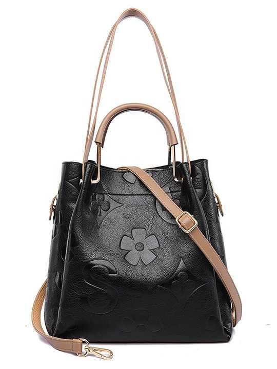 Dark Red Elegant Embossed PU Leather Tote Bag for Women - Large Capacity Handbag with Inner Pouch V888-ELOSUNG13993