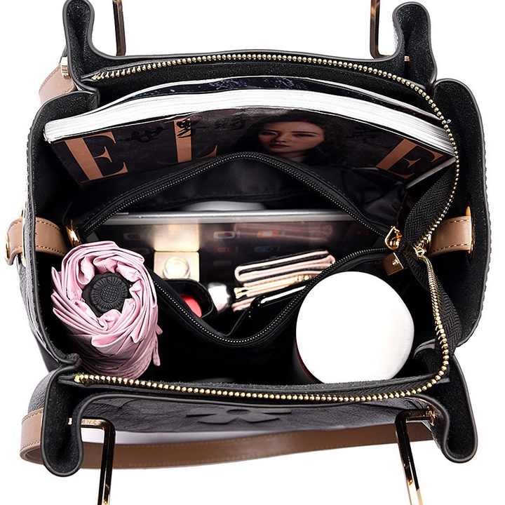 Dark Red Elegant Embossed PU Leather Tote Bag for Women - Large Capacity Handbag with Inner Pouch V888-ELOSUNG13993