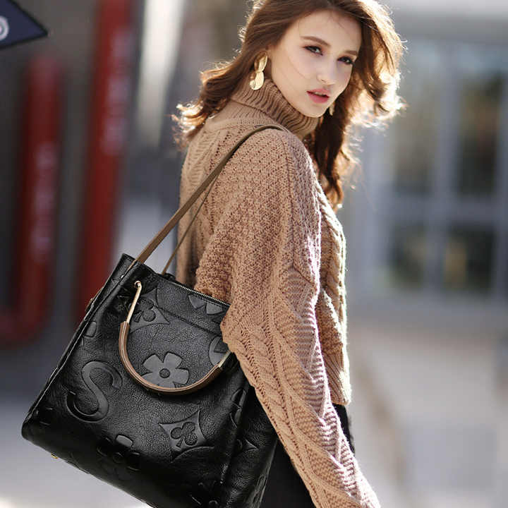 Dark Red Elegant Embossed PU Leather Tote Bag for Women - Large Capacity Handbag with Inner Pouch V888-ELOSUNG13993