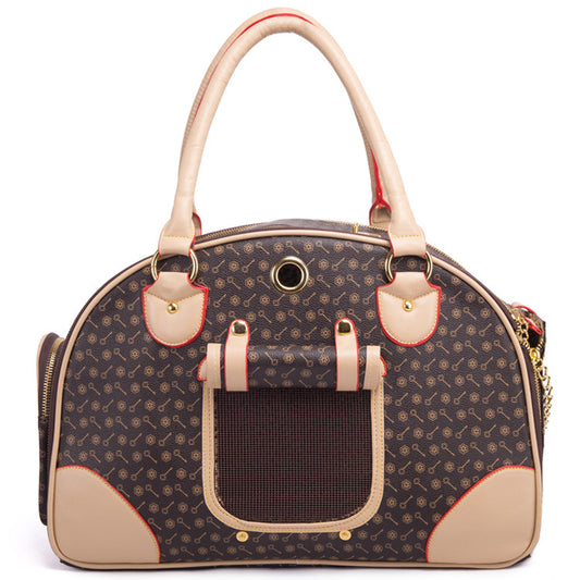 Portable Pet Travel Bag - Anti-Crush Dog Carrier for Outdoor Trips (L-42x29x18cm, Coffee Color) V888-ELOSUNG15021