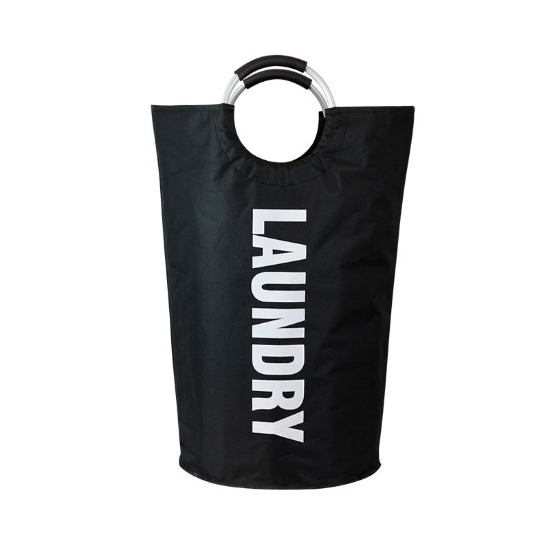 Black Large-Capacity Double Oxford Fabric Laundry Hamper with Aluminum Handles - Durable Round Clothes Basket V888-ELOSUNG15066