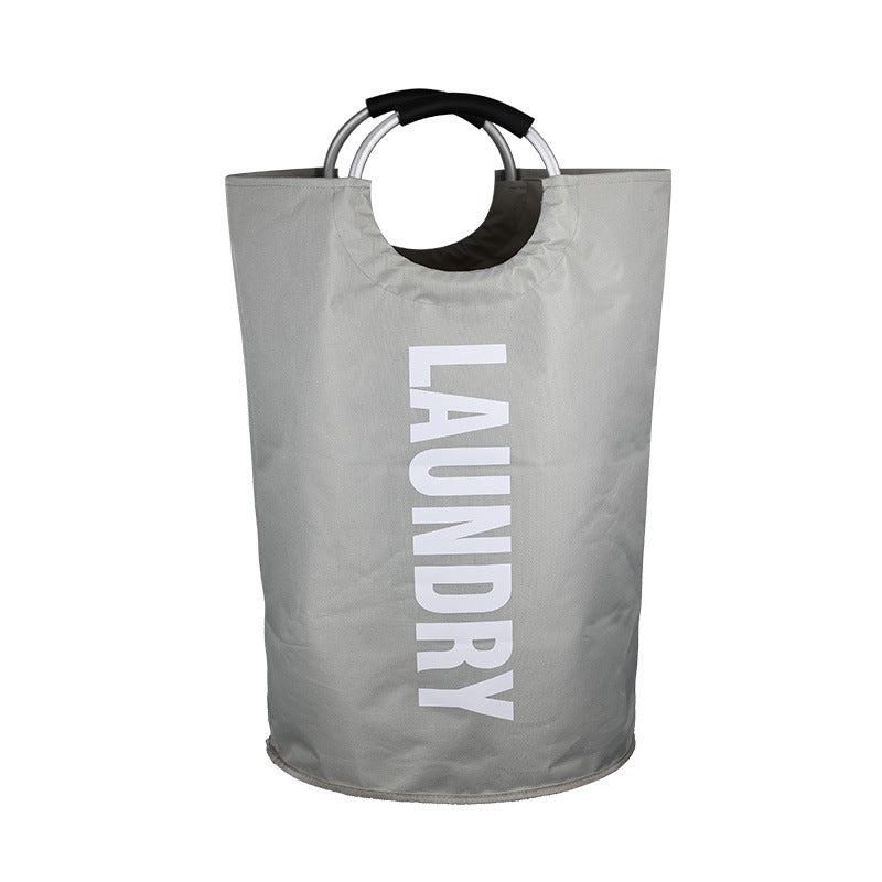 Light Gray Large-Capacity Double Oxford Fabric Laundry Hamper with Aluminum Handles - Durable Round Clothes V888-ELOSUNG15068