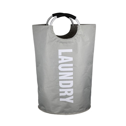 Light Gray Large-Capacity Double Oxford Fabric Laundry Hamper with Aluminum Handles - Durable Round Clothes V888-ELOSUNG15068