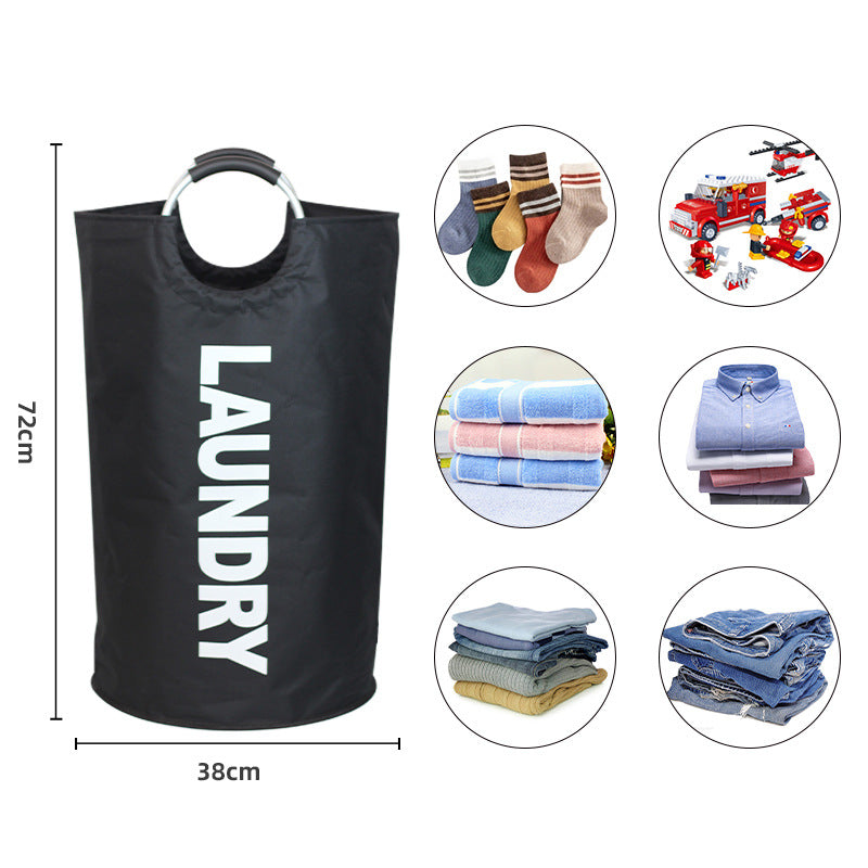 Light Gray Large-Capacity Double Oxford Fabric Laundry Hamper with Aluminum Handles - Durable Round Clothes V888-ELOSUNG15068