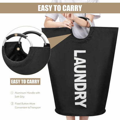 Light Gray Large-Capacity Double Oxford Fabric Laundry Hamper with Aluminum Handles - Durable Round Clothes V888-ELOSUNG15068