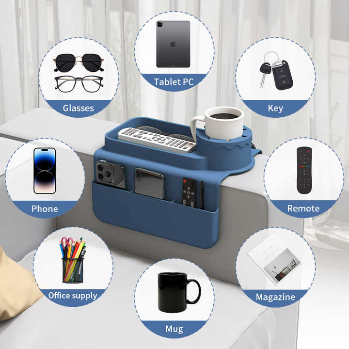Light Blue Multi-Functional Silicone Couch Cup Holder with Storage Organizer | Durable and Creative Armrest V888-ELOSUNG15088