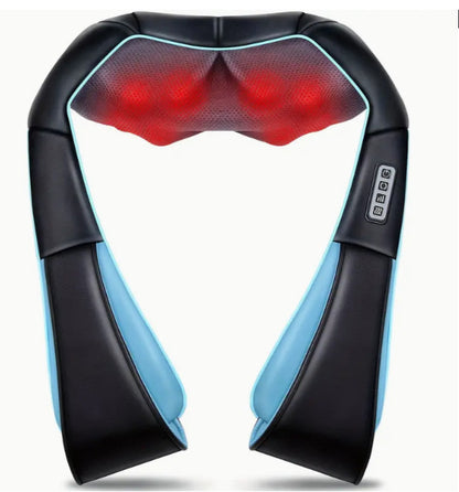 Blue Portable Kneading Neck and Shoulder Massager with Heat - Four-Button Design, USB Charging V888-ELOSUNG15098