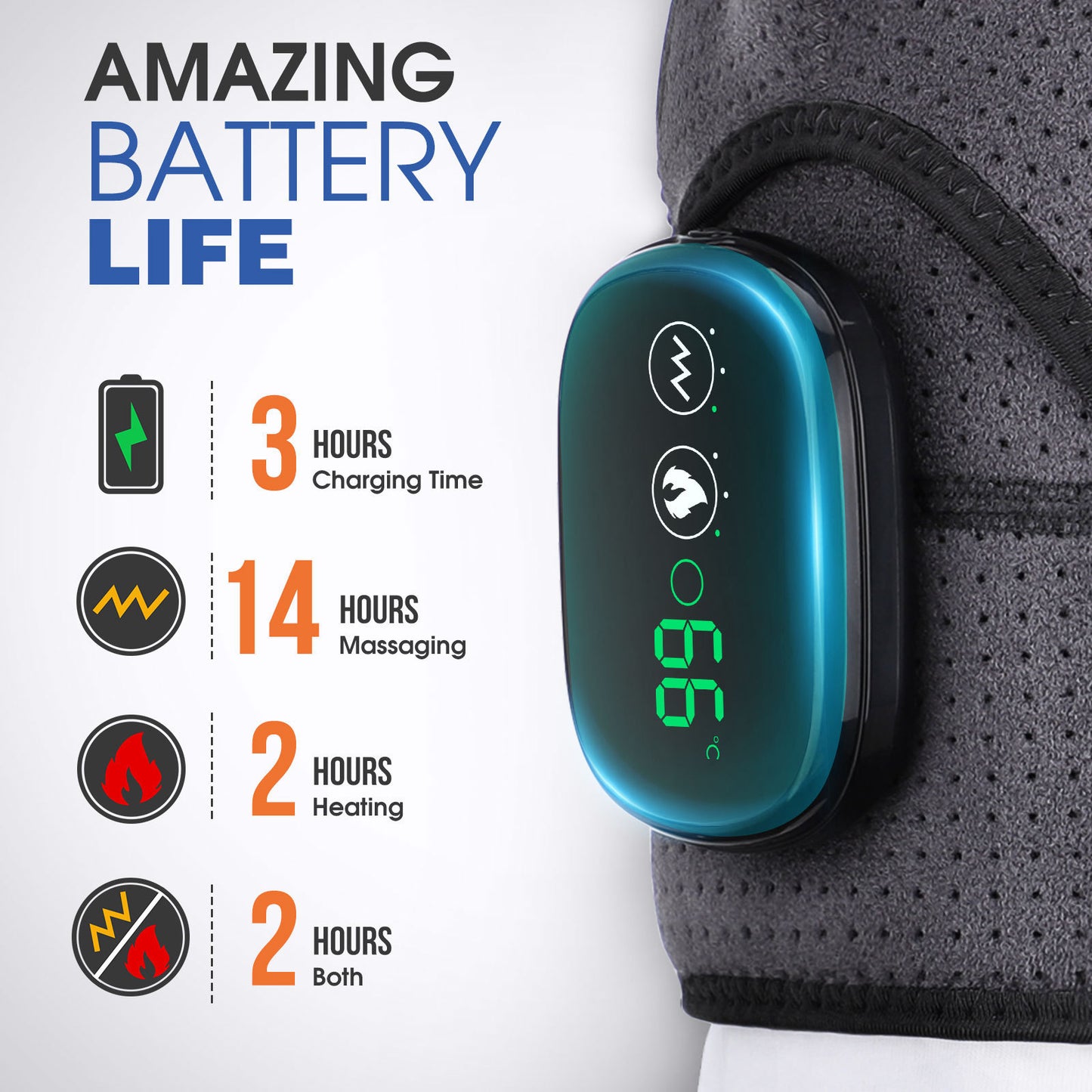 Black Rechargeable Heated Shoulder Massager with LED Display - Adjustable Compression Wrap for Pain Relief V888-ELOSUNG15101