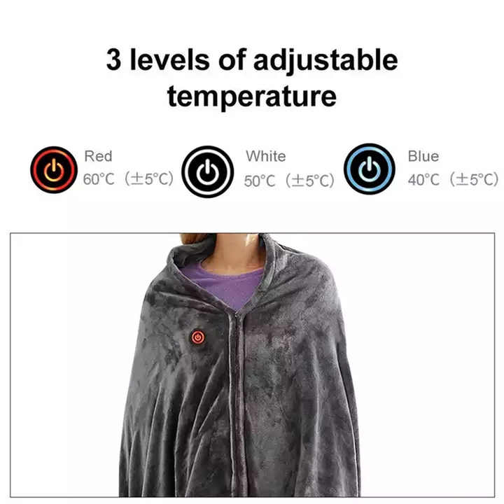 Electric Heated Flannel Blanket - 150x80cm USB-Powered Wearable Heating Shawl (Rechargeable battery not V888-ELOSUNG15115