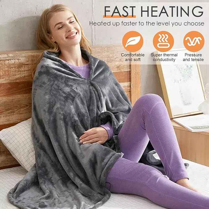 Electric Heated Flannel Blanket - 150x80cm USB-Powered Wearable Heating Shawl (Rechargeable battery not V888-ELOSUNG15115