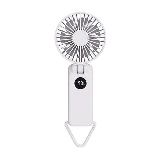 White Portable Handheld Fan with 2000mAh Battery - 3-in-1 Design for Desk, Handheld, and Hanging Use (Model V888-ELOSUNG15127