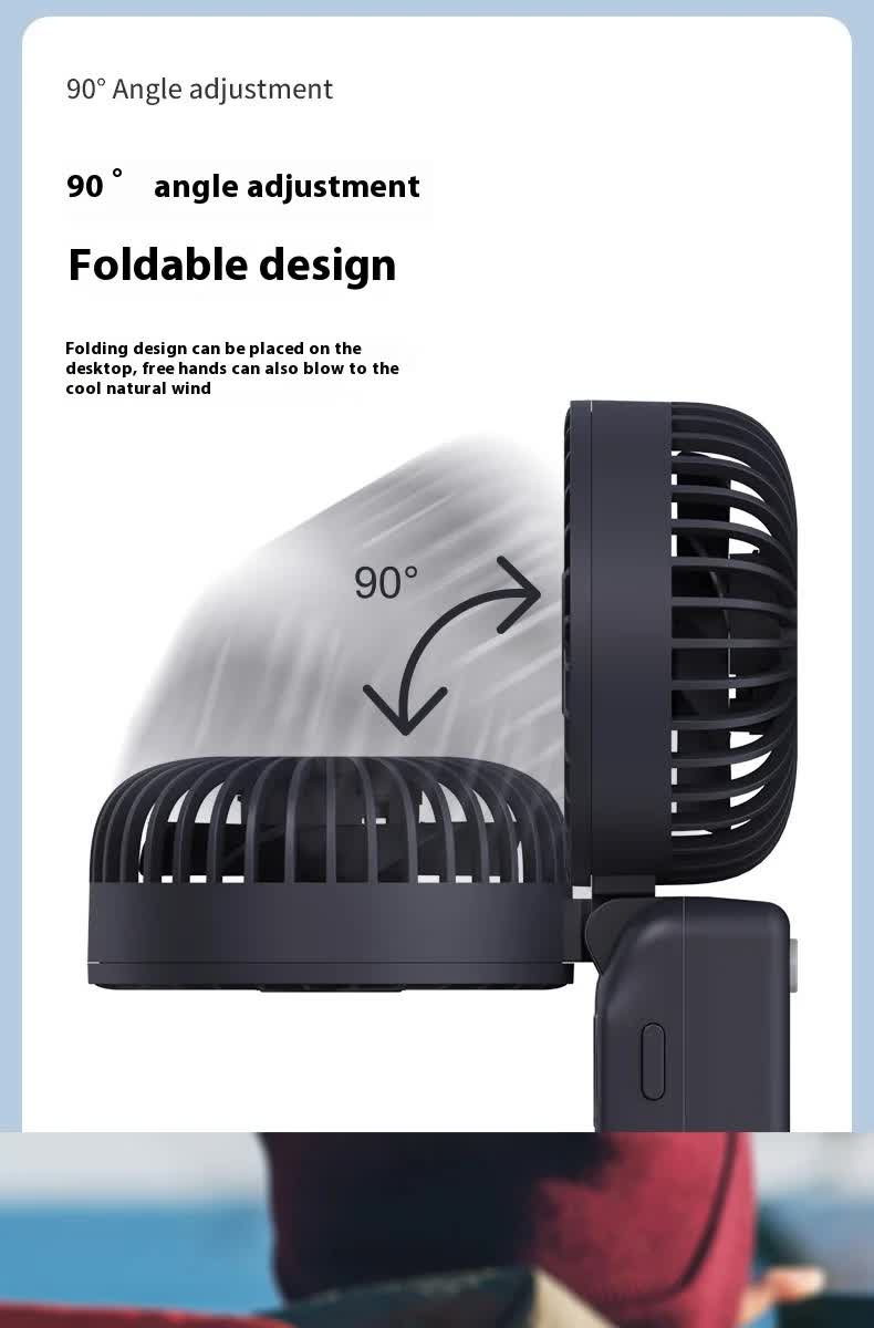 White Portable Handheld Fan with 2000mAh Battery - 3-in-1 Design for Desk, Handheld, and Hanging Use (Model V888-ELOSUNG15127