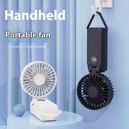 White Portable Handheld Fan with 2000mAh Battery - 3-in-1 Design for Desk, Handheld, and Hanging Use (Model V888-ELOSUNG15127