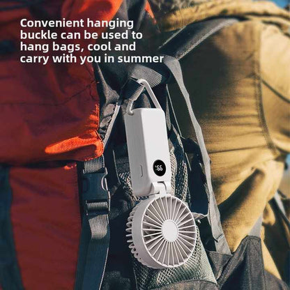 White Portable Handheld Fan with 2000mAh Battery - 3-in-1 Design for Desk, Handheld, and Hanging Use (Model V888-ELOSUNG15127