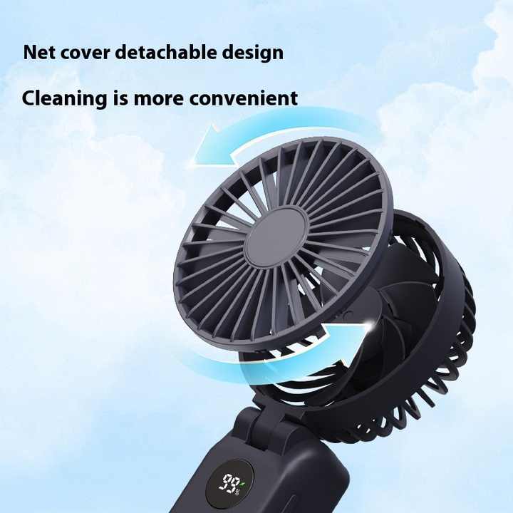 White Portable Handheld Fan with 2000mAh Battery - 3-in-1 Design for Desk, Handheld, and Hanging Use (Model V888-ELOSUNG15127