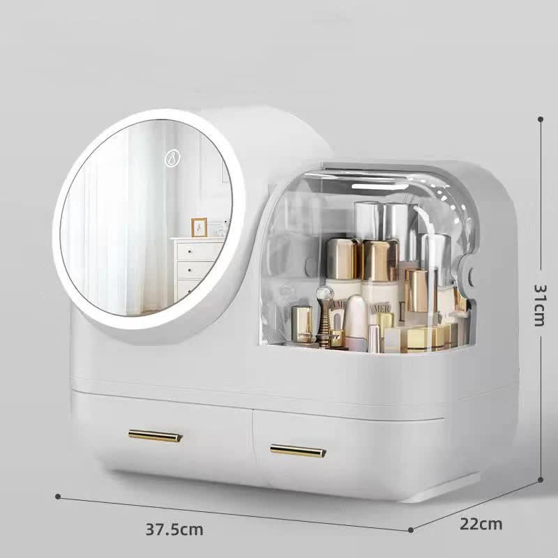 Ivory White LED Vanity Makeup Organizer with Partition Storage and Touch-Control Mirror - Large Capacity V888-ELOSUNG15129