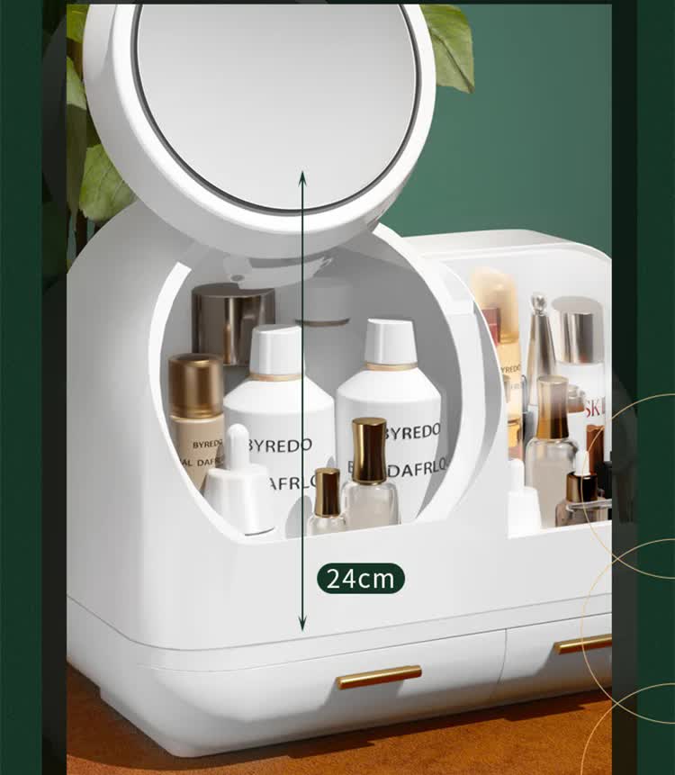 Ivory White LED Vanity Makeup Organizer with Partition Storage and Touch-Control Mirror - Large Capacity V888-ELOSUNG15129