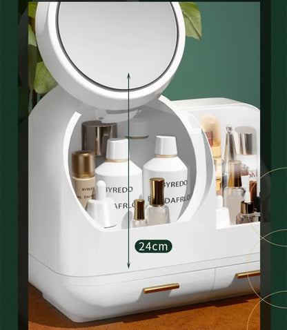 Ivory White LED Vanity Makeup Organizer with Partition Storage and Touch-Control Mirror - Large Capacity V888-ELOSUNG15129