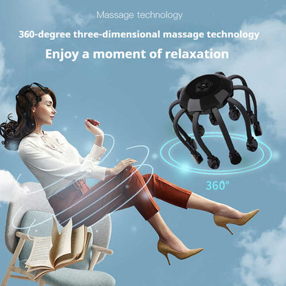 Black Standard B model [5 modes + vibration + timing] Multifunctional Electric Head Massager with 14 Nodes- V888-ELOSUNG15140