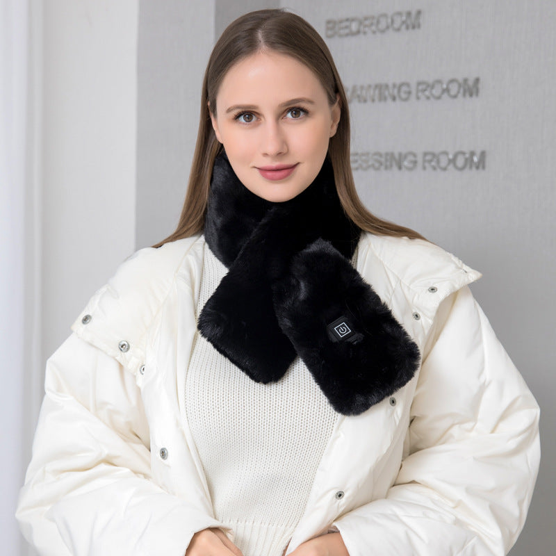 Black Adjustable Electric Heated Scarf with Plush Fabric - 3 Heat Settings V888-ELOSUNG15184